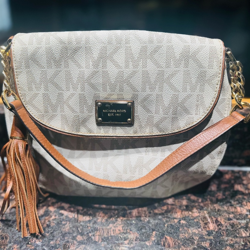 Michael Kors Beige and Brown Shoulder Bag